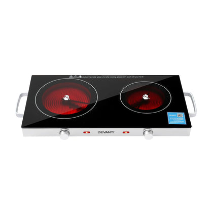 Devanti Portable Ceramic Cooktop Dual Burner Electric Hot Plate 2800W Black - Image 3