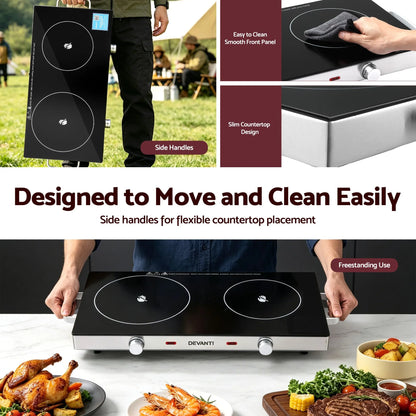 Devanti Portable Ceramic Cooktop Dual Burner Electric Hot Plate 2800W Black - Image 6