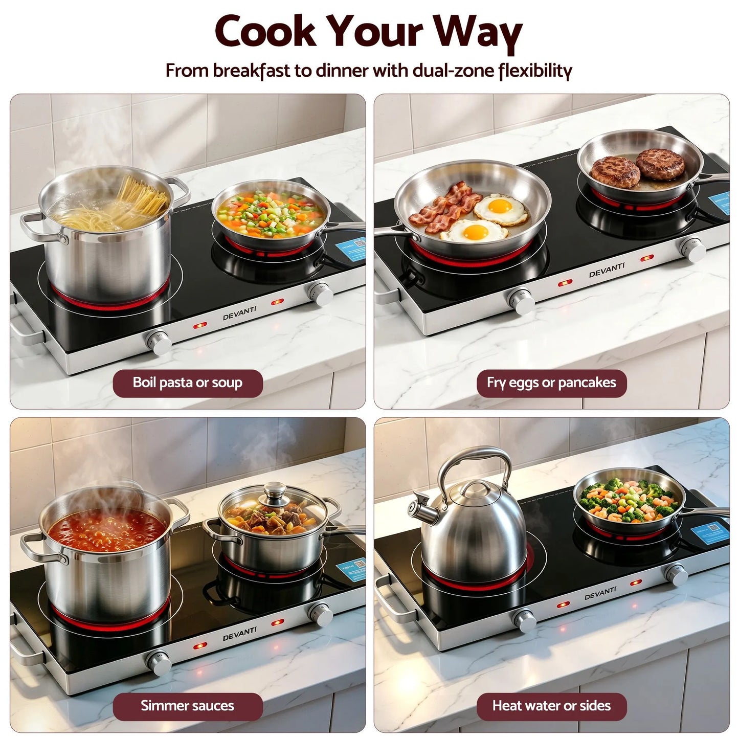 Devanti Portable Ceramic Cooktop Dual Burner Electric Hot Plate 2800W Black - Image 7