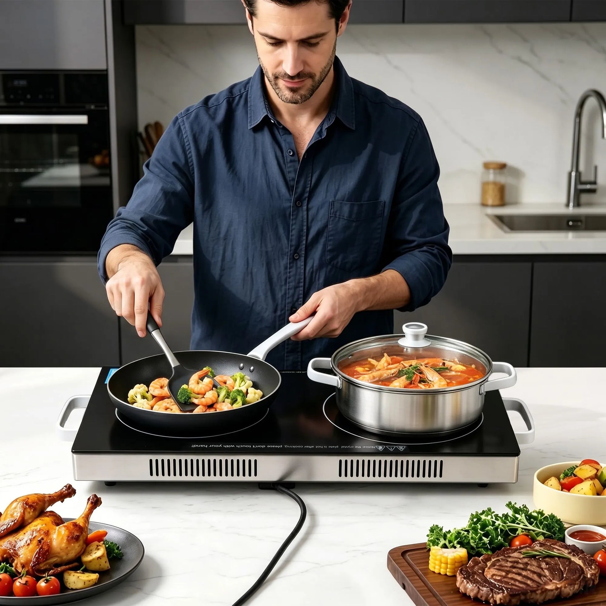 Devanti Portable Ceramic Cooktop Dual Burner Electric Hot Plate 2800W Black - Image 9