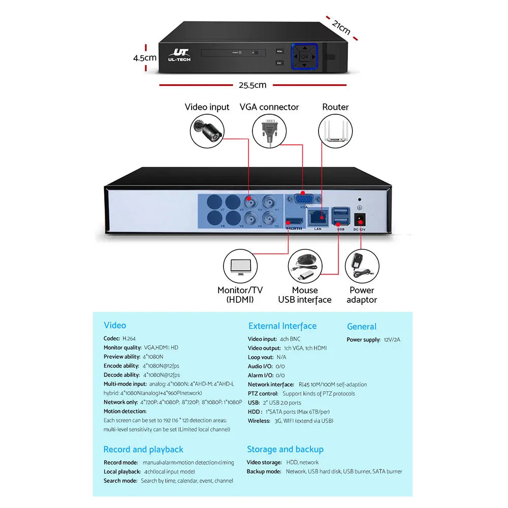 UL-TECH 1080P Security Camera System 4CH DVR with 4 CCTV Bullet Cameras - Image 5
