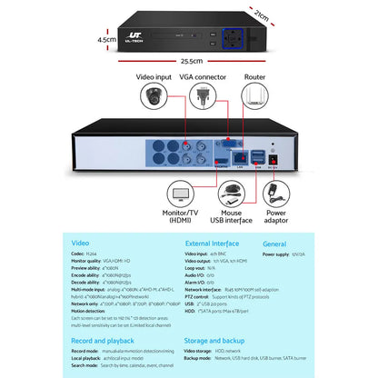 UL-TECH 1080P Security Camera System 4CH DVR with 4 CCTV Dome Cameras - Image 5