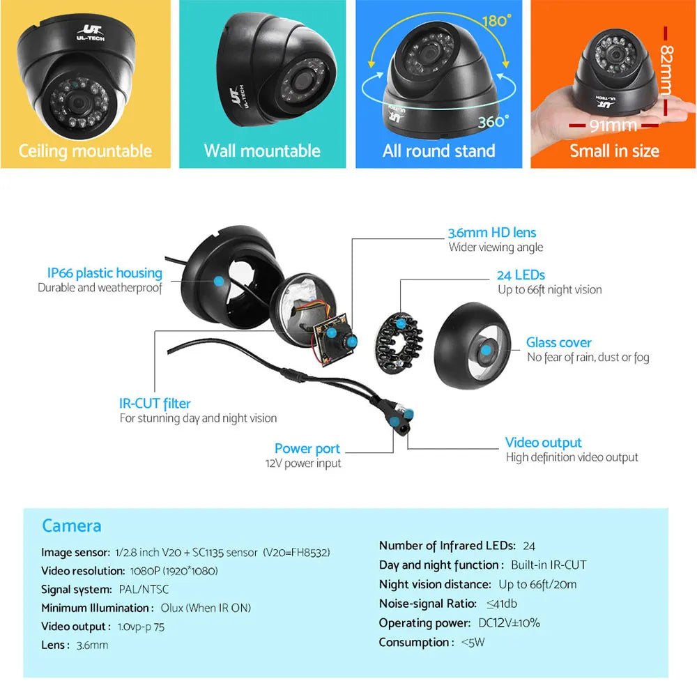 UL-TECH 1080P Security Camera System 4CH DVR with 4 CCTV Dome Cameras - Image 6