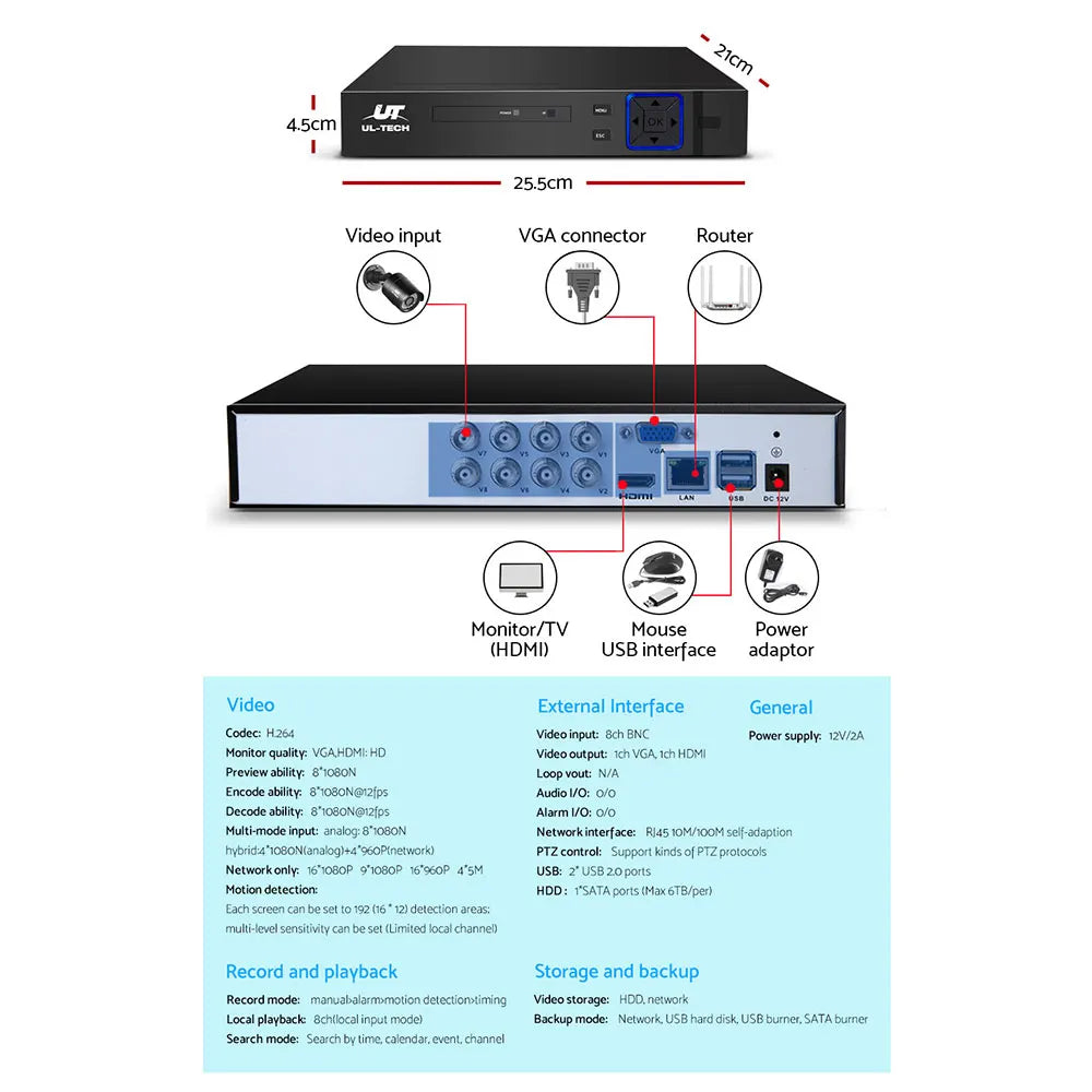 UL-TECH 1080P Security Camera System 8CH DVR with 8 CCTV Bullet Cameras - Image 5