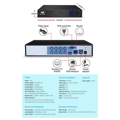 UL-TECH 1080P Security Camera System 8CH DVR with 8 CCTV Bullet Cameras - Image 5