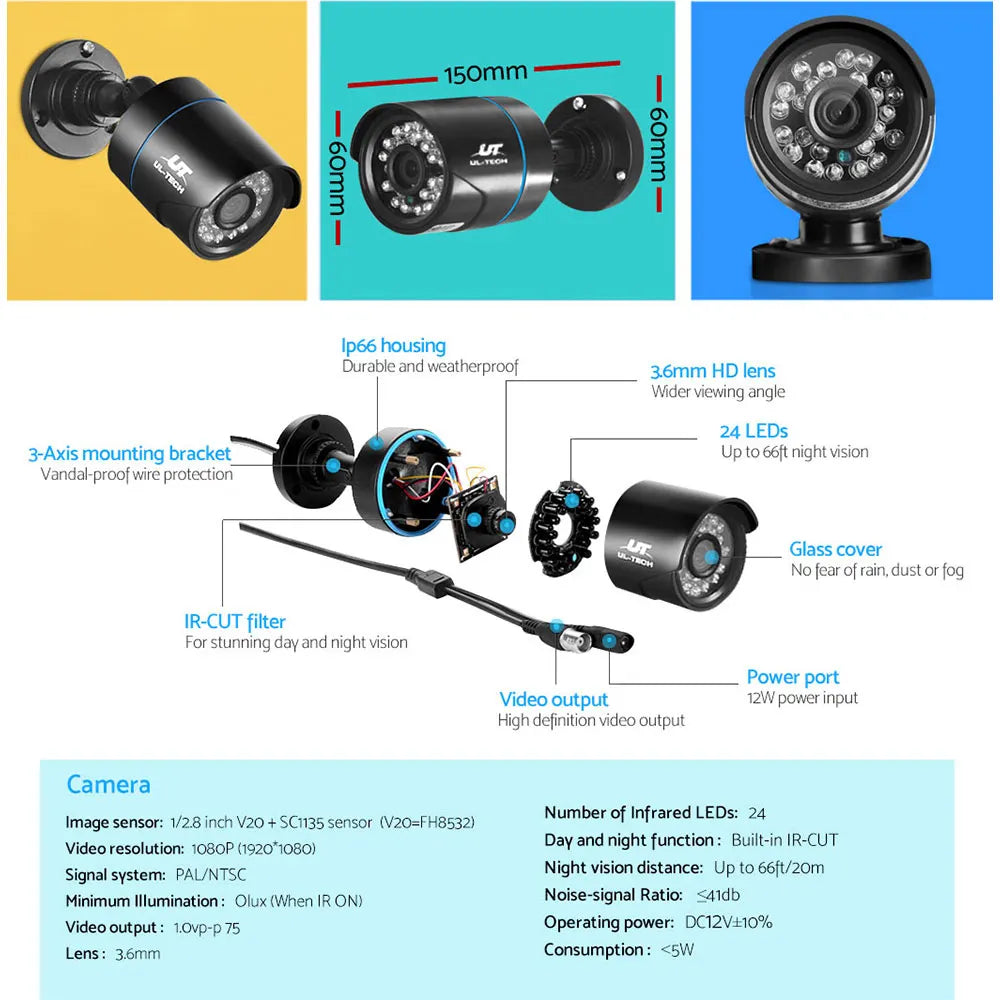 UL-TECH 1080P Security Camera System 8CH DVR with 8 CCTV Bullet Cameras - Image 6