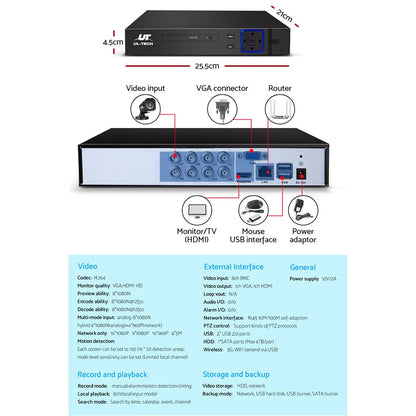UL-TECH 1080P Security Camera System 8CH DVR with 8 CCTV Square Cameras - Image 5