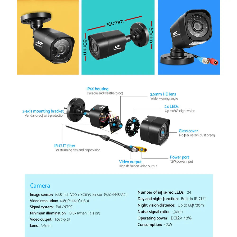 UL-TECH 1080P Security Camera System 8CH DVR with 8 CCTV Square Cameras - Image 6