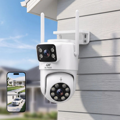 UL-Tech Wireless Security Camera Outdoor Indoor, 2.5K Dual Lens Pan Tilt, 4MP (2×2MP) IP Camera, Motion Detection, Auto-Tracking, Colour Night Vision, 2.4G WiFi, Two-Way Audio, Pet Baby Surveillance