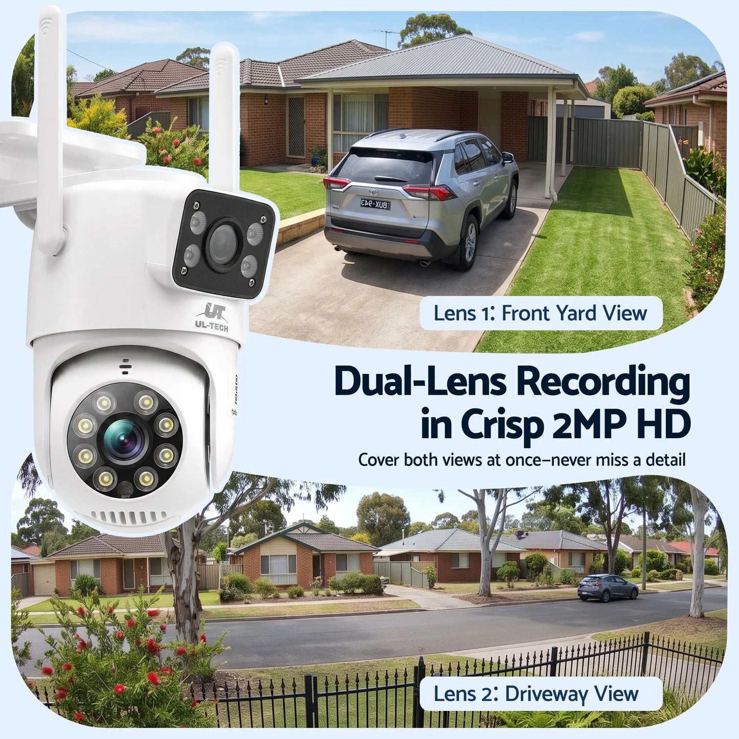 UL-Tech Wireless Security Camera Outdoor Indoor, 2.5K Dual Lens Pan Tilt, 4MP (2×2MP) IP Camera, Motion Detection, Auto-Tracking, Colour Night Vision, 2.4G WiFi, Two-Way Audio, Pet Baby Surveillance - Image 3