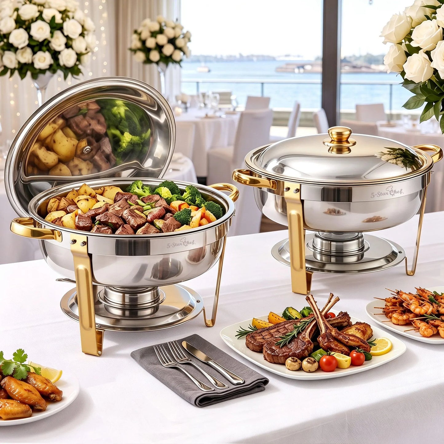 5-Star Chef 5L Chafing Dish Set 2-Pack, Food Warmer Catering Server Buffet