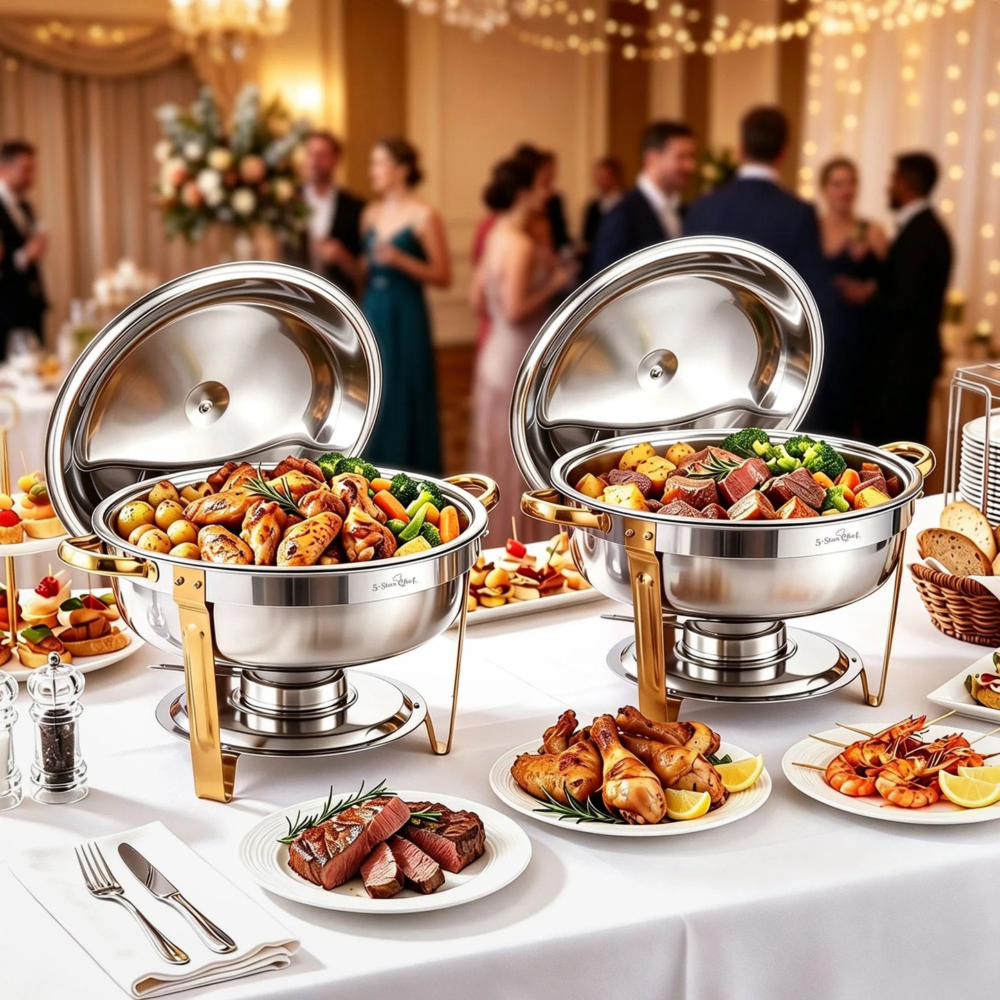 5-Star Chef 5L Chafing Dish Set 2-Pack, Food Warmer Catering Server Buffet - Image 4