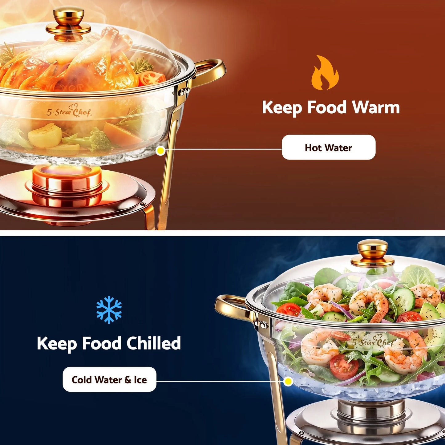 5-Star Chef 5L Chafing Dish Set 2-Pack, Food Warmer Catering Server Buffet - Image 7