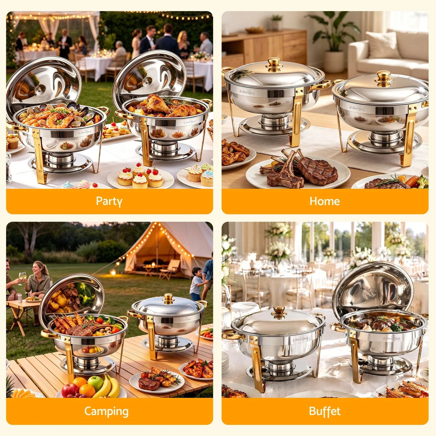 5-Star Chef 5L Chafing Dish Set 2-Pack, Food Warmer Catering Server Buffet - Image 9
