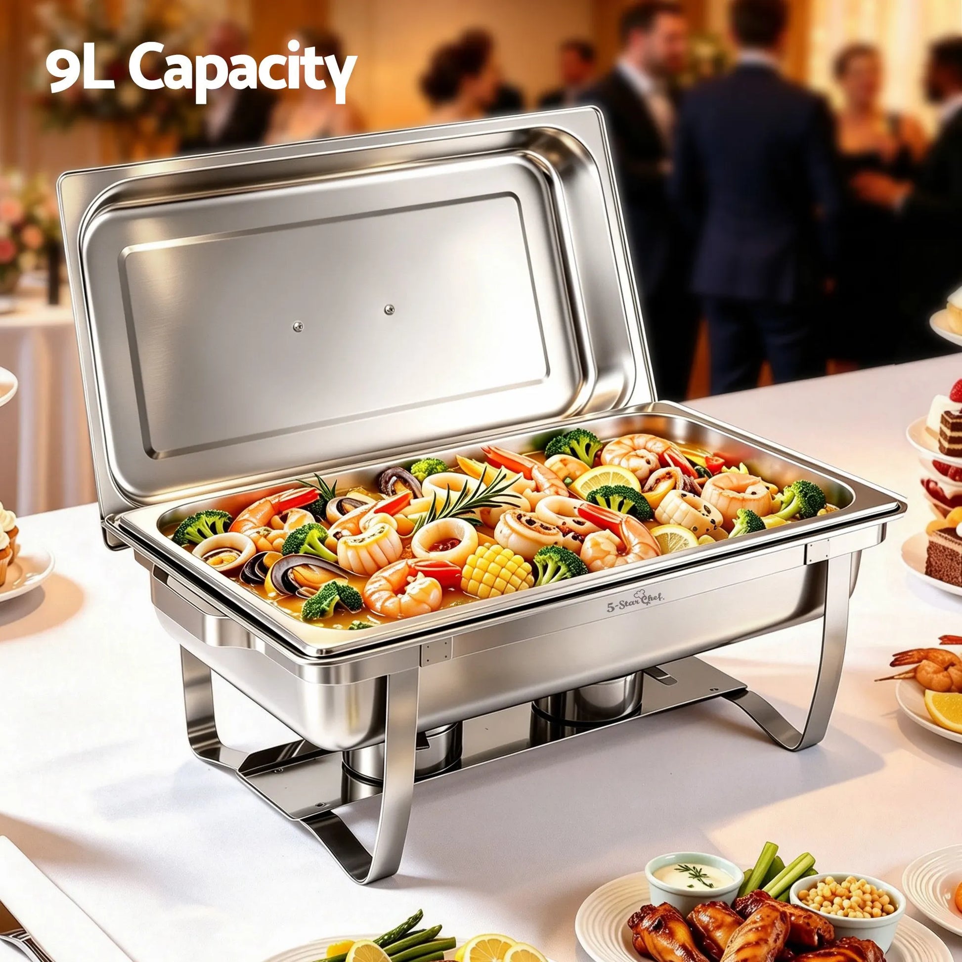 5-Star Chef Chafing Dish 9L 1-Pan Buffet Warmer Food Warmer Catering Server - Image 4
