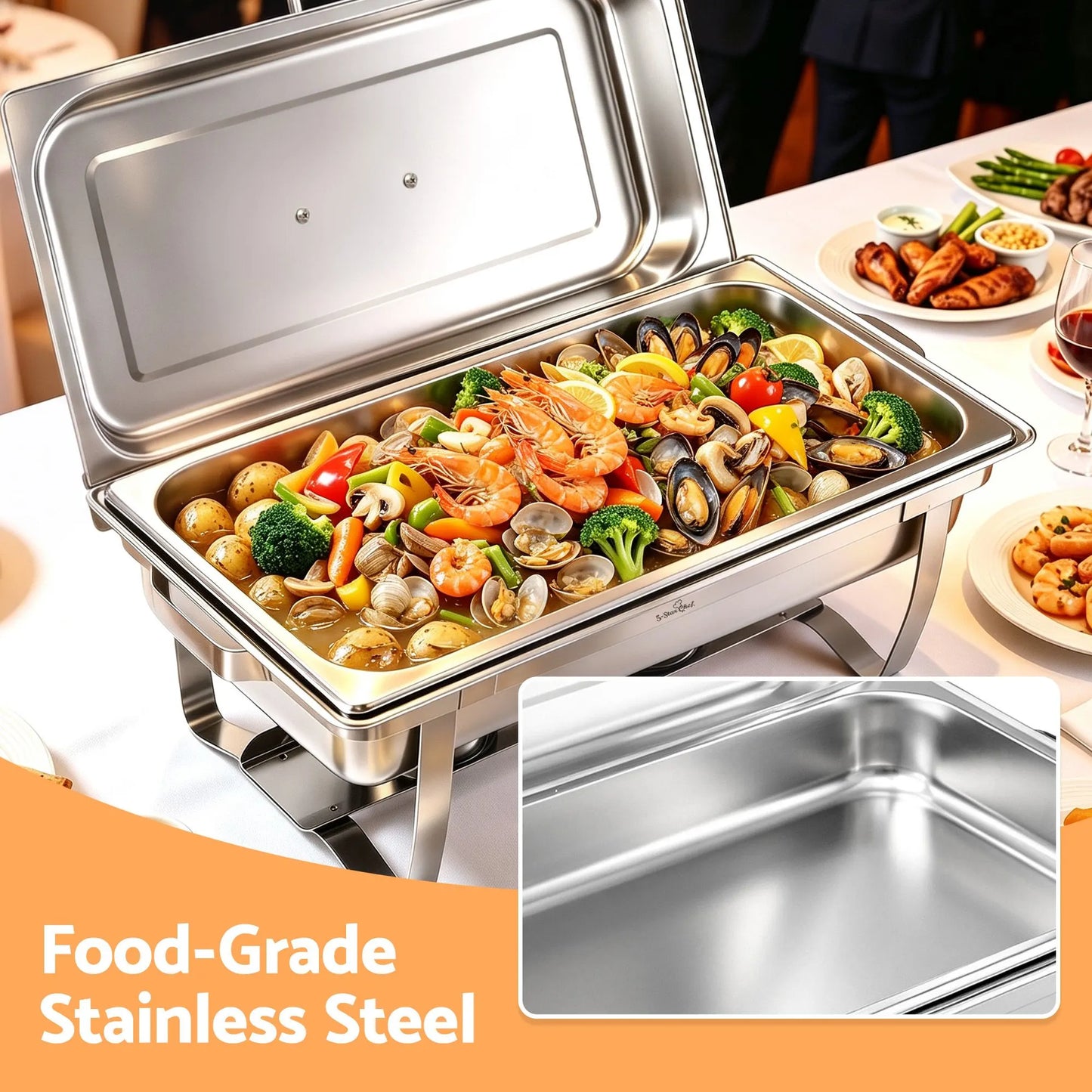 5-Star Chef Chafing Dish 9L 1-Pan Buffet Warmer Food Warmer Catering Server - Image 5
