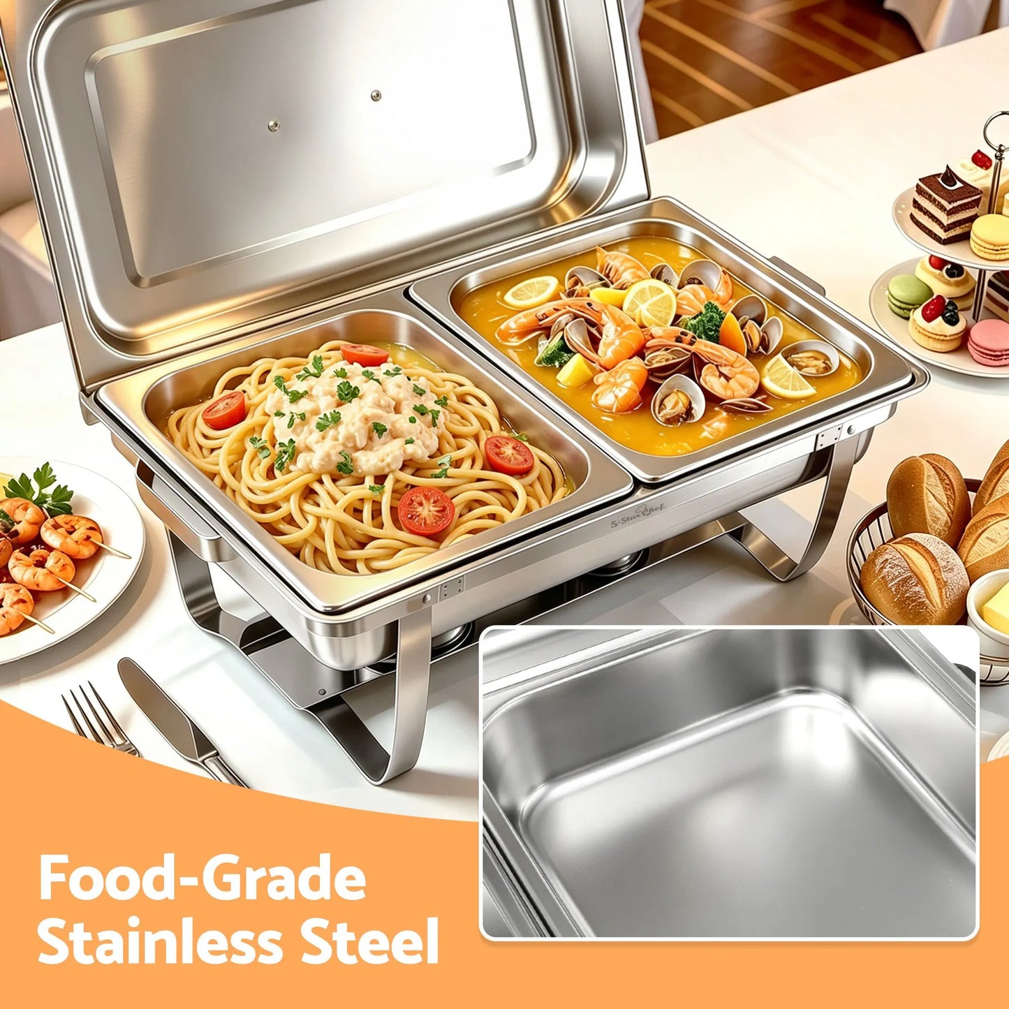 5-Star Chef Chafing Dish 8L 2-Pan Buffet Warmer Food Warmer Catering Server - Image 5