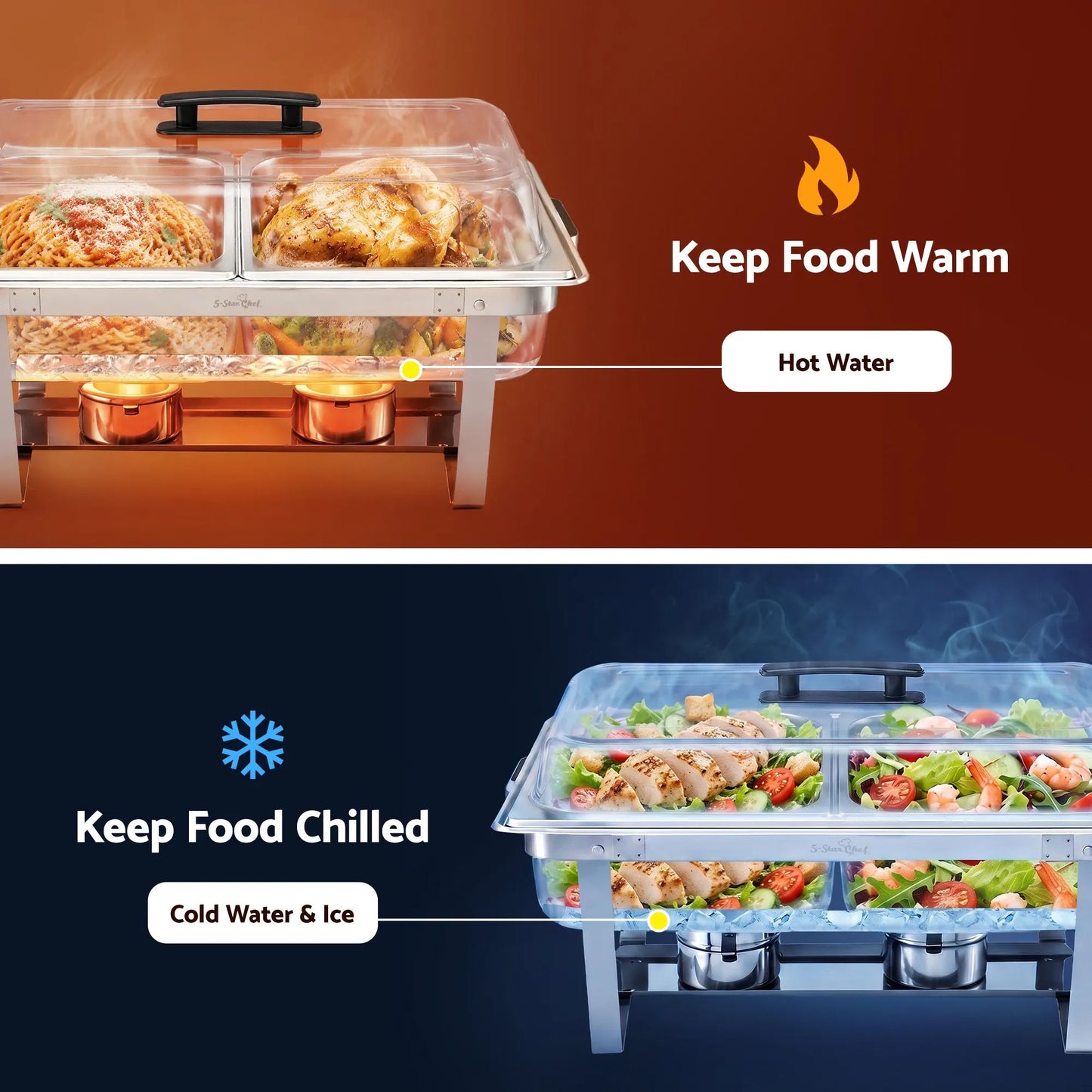 5-Star Chef Chafing Dish 8L 2-Pan Buffet Warmer Food Warmer Catering Server - Image 8