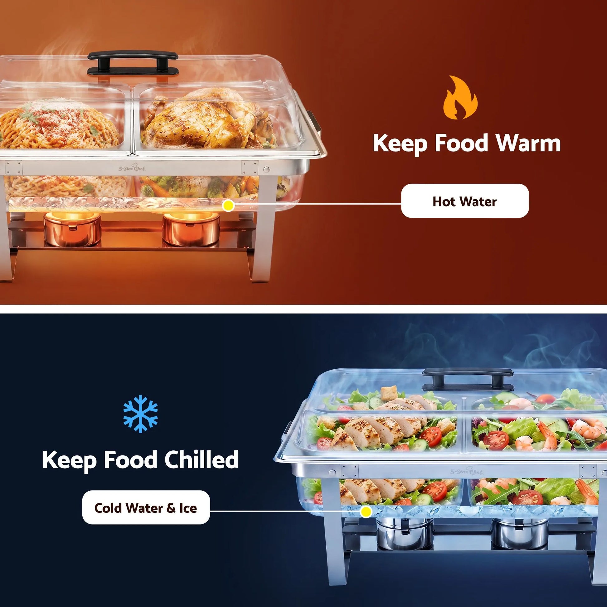 5-Star Chef Chafing Dish 8L 2-Pan Buffet Warmer Food Warmer Catering Server - Image 8