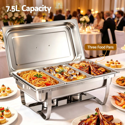 5-Star Chef Chafing Dish 7.5L 3-Pan Buffet Warmer Food Warmer Catering Server - Image 4