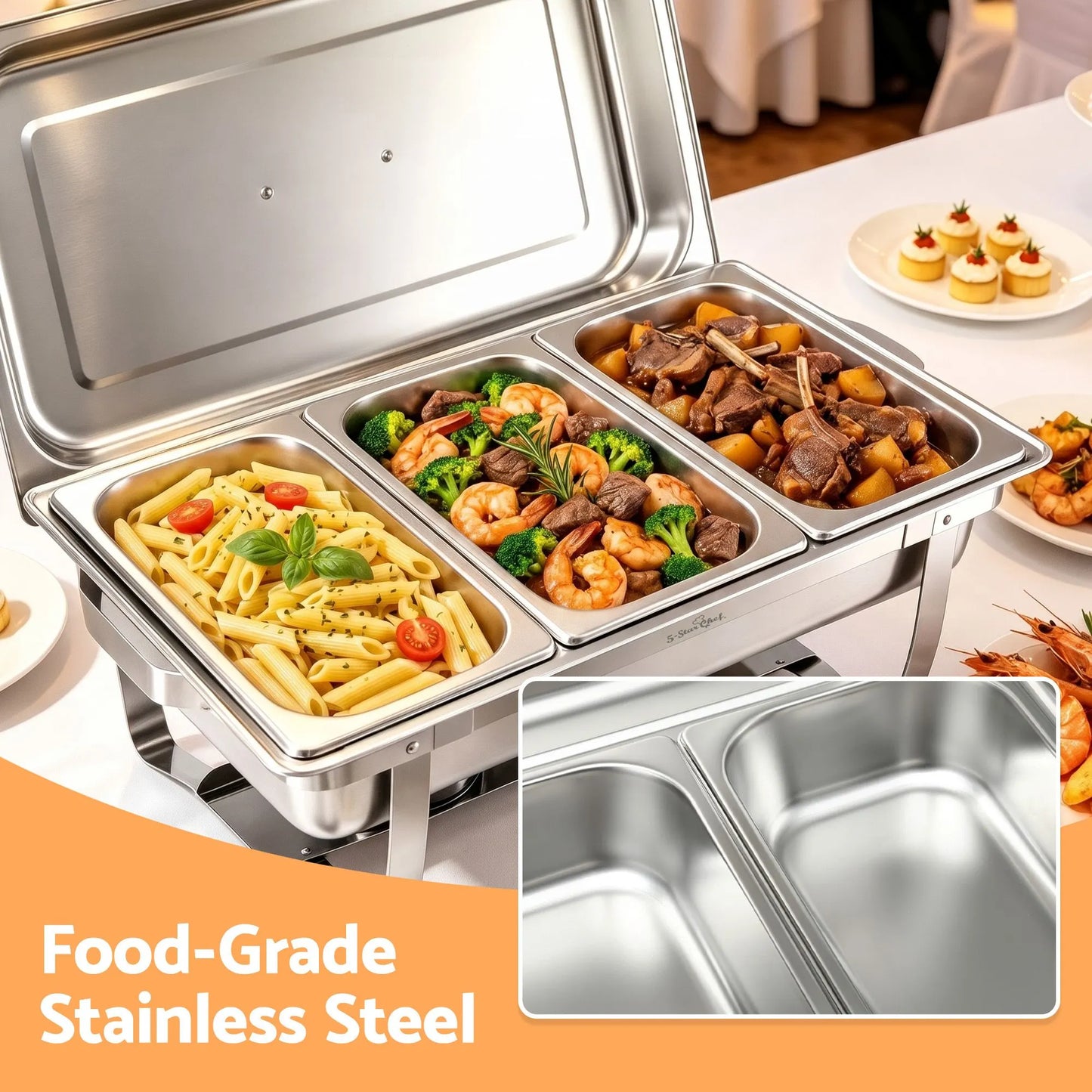 5-Star Chef Chafing Dish 7.5L 3-Pan Buffet Warmer Food Warmer Catering Server - Image 5