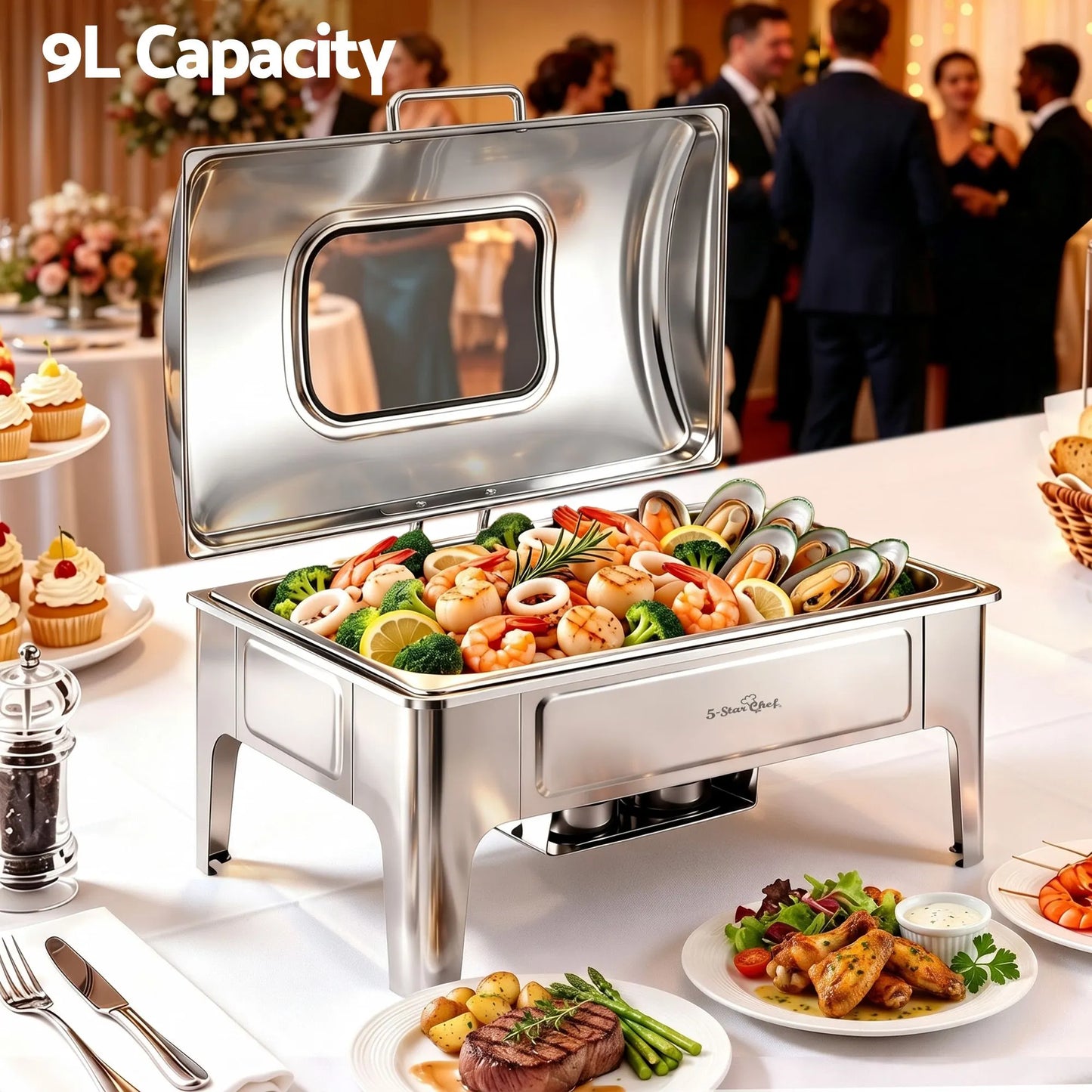 5-Star Chef 9L Chafing Dish Buffet Warmer Food Warmer Catering Server - Image 4