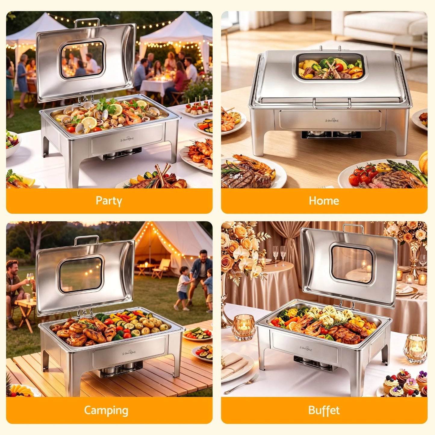 5-Star Chef 9L Chafing Dish Buffet Warmer Food Warmer Catering Server - Image 9