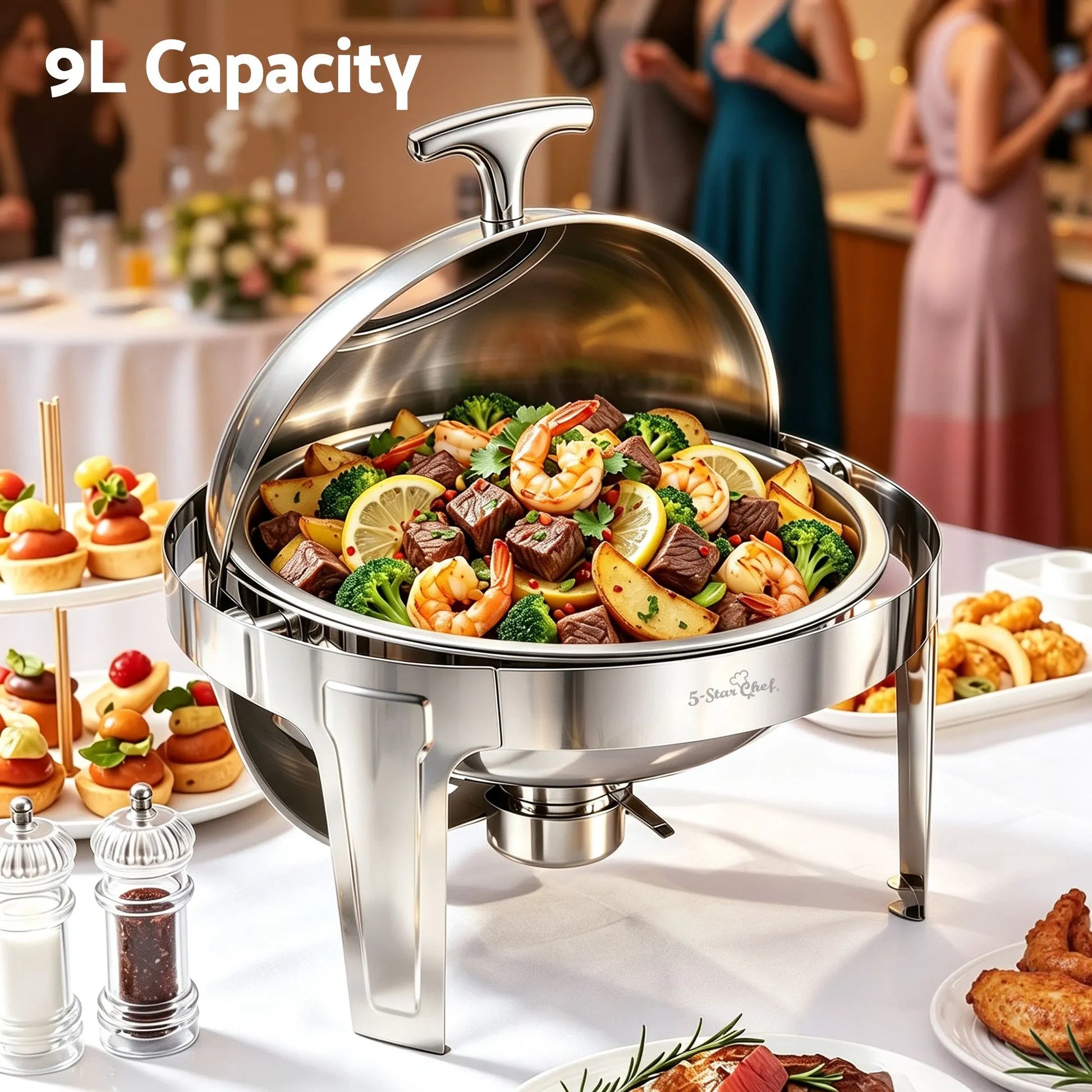 5-Star Chef 9L Chafing Dish Buffet Warmer Food Warmer Catering Server Round - Image 4