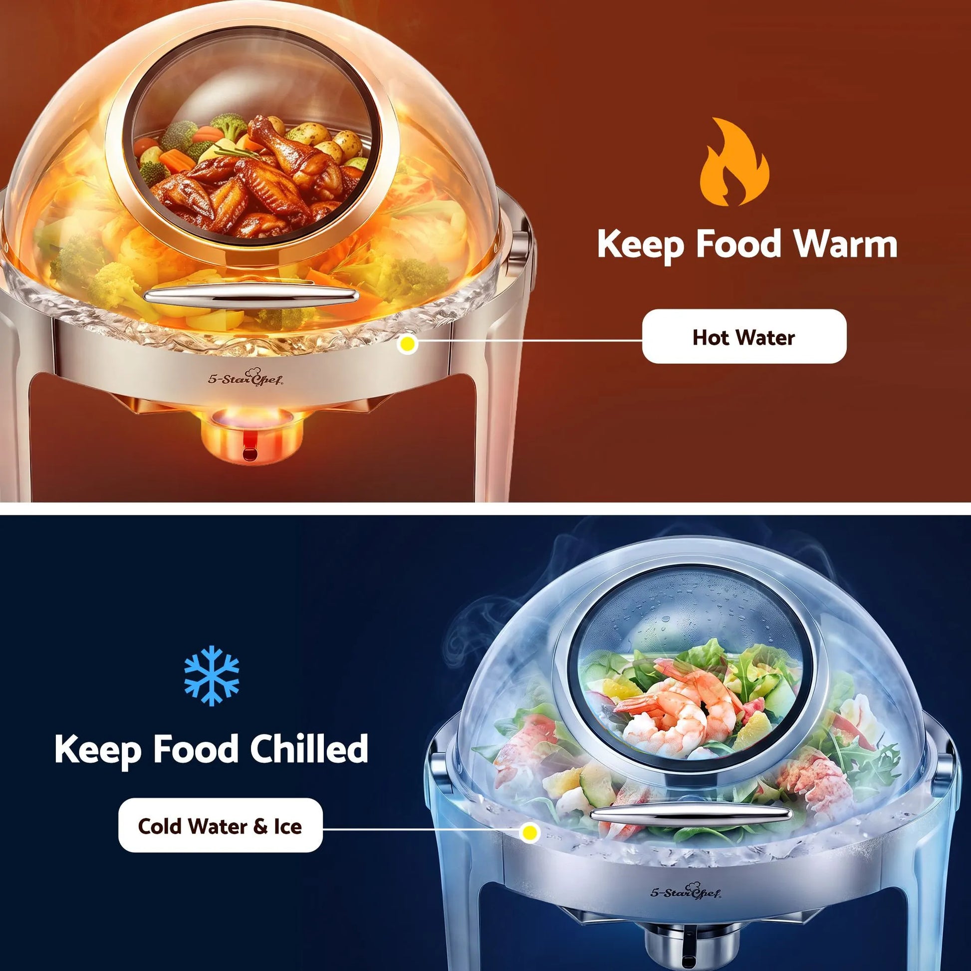 5-Star Chef 9L Chafing Dish Buffet Warmer Food Warmer Catering Server Round - Image 7