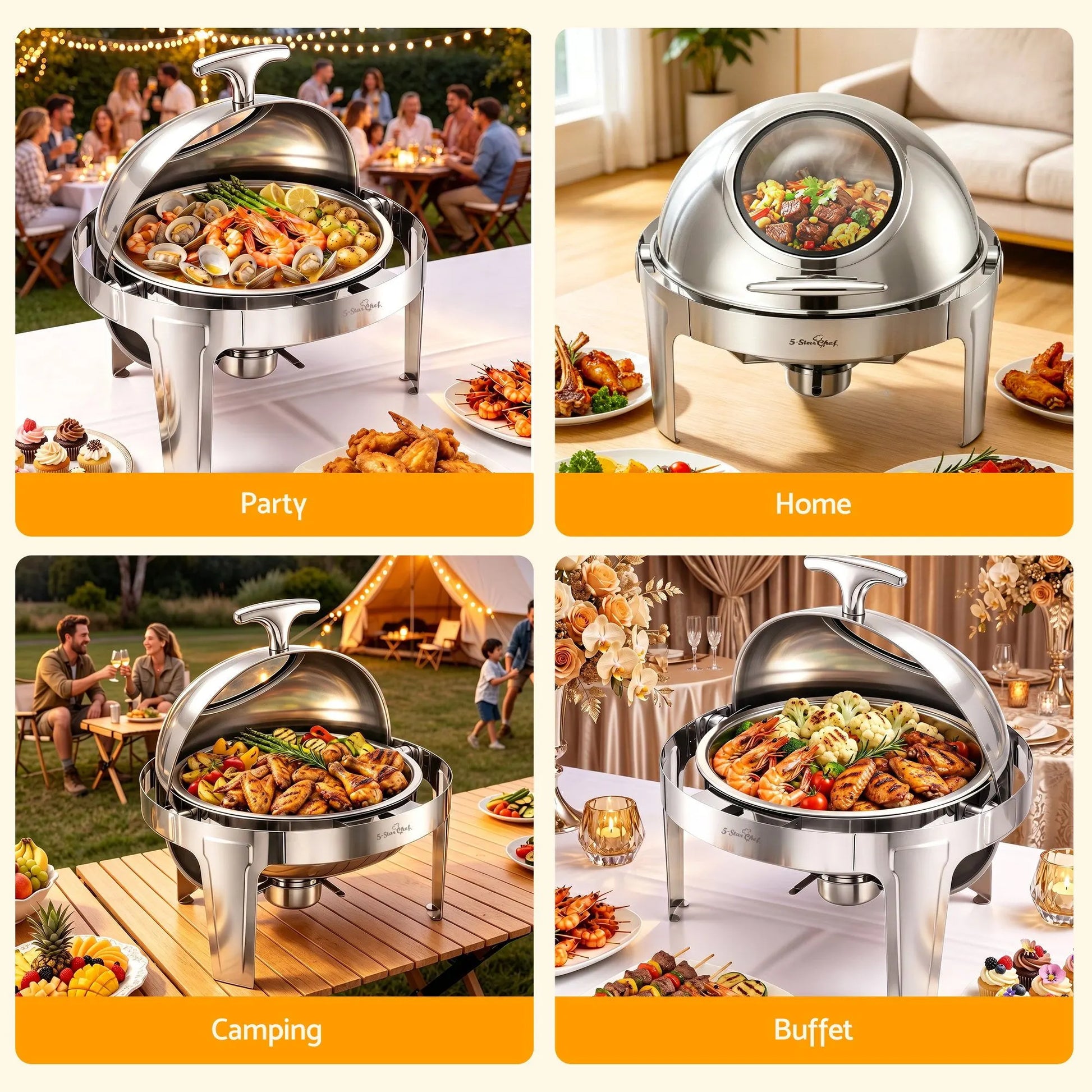 5-Star Chef 9L Chafing Dish Buffet Warmer Food Warmer Catering Server Round - Image 9