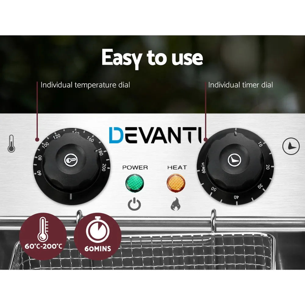 Devanti 20L Electric Commercial Deep Fryer Double Baskets 4400W - Image 4