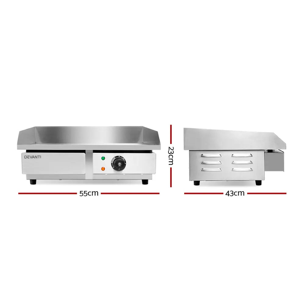 Devanti Commercial Electric Griddle 55cm BBQ Grill Plate 3000W - Image 2