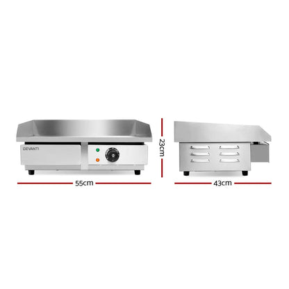 Devanti Commercial Electric Griddle 55cm BBQ Grill Plate 3000W - Image 2