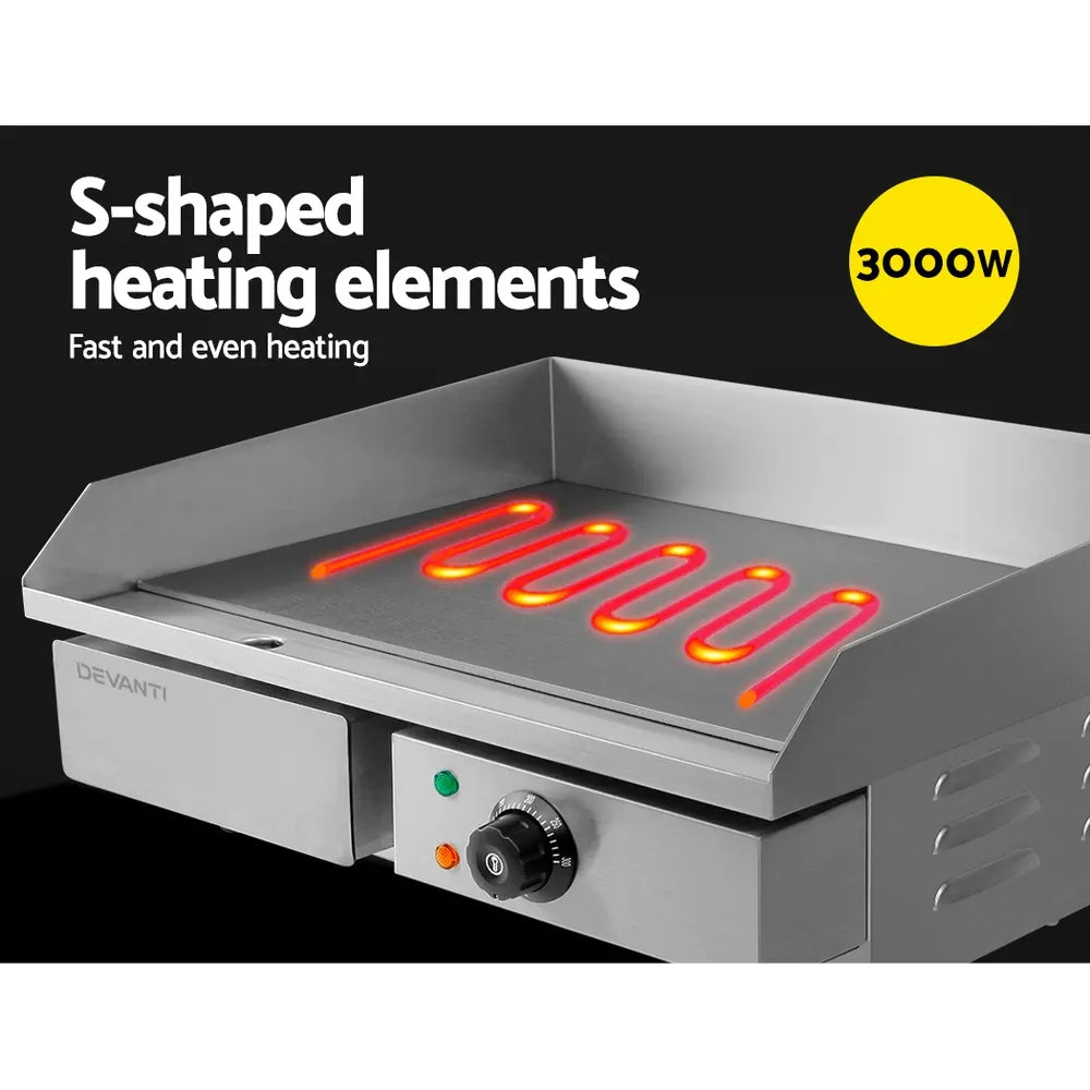 Devanti Commercial Electric Griddle 55cm BBQ Grill Plate 3000W - Image 3