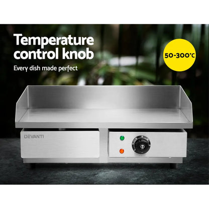 Devanti Commercial Electric Griddle 55cm BBQ Grill Plate 3000W - Image 4
