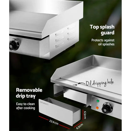 Devanti Commercial Electric Griddle 55cm BBQ Grill Plate 3000W - Image 5