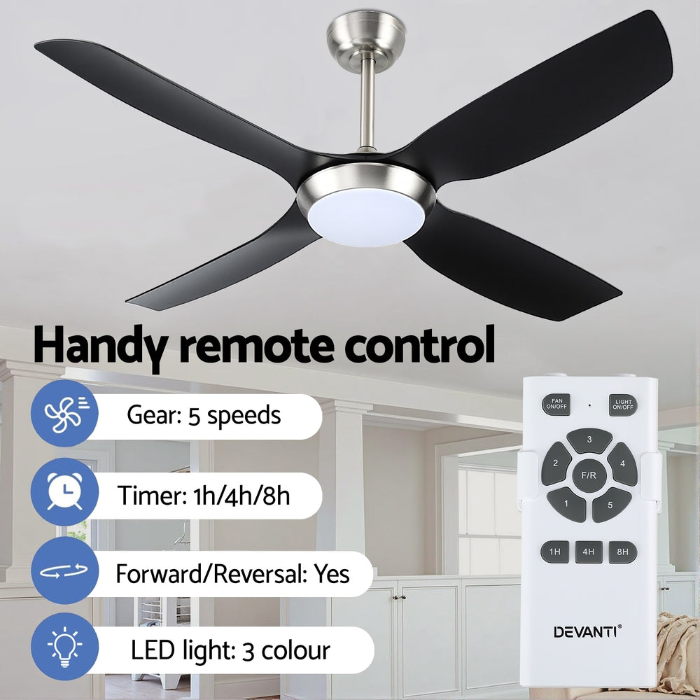 Devanti 52'' Ceiling Fan DC Motor w/Light w/Remote Black - Image 3