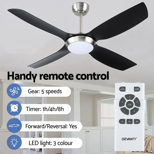 Devanti 52'' Ceiling Fan DC Motor w/Light w/Remote Black - Image 3