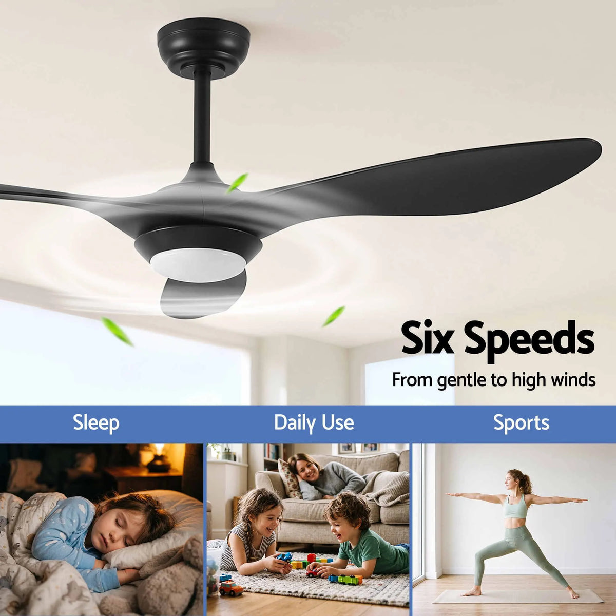 Devanti 52'' Ceiling Fan DC Motor w/Light w/Remote - Black - Image 4