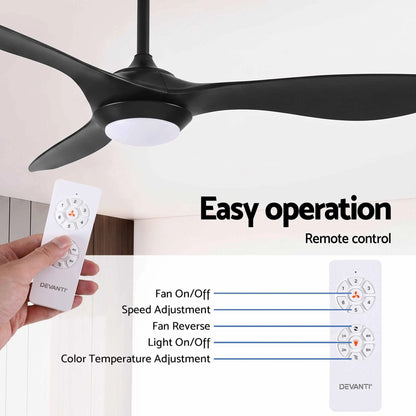 Devanti 52'' Ceiling Fan DC Motor w/Light w/Remote - Black - Image 8