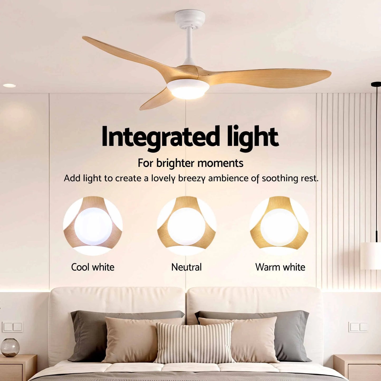 Devanti 52'' Ceiling Fan DC Motor w/Light w/Remote - Wood - Image 5