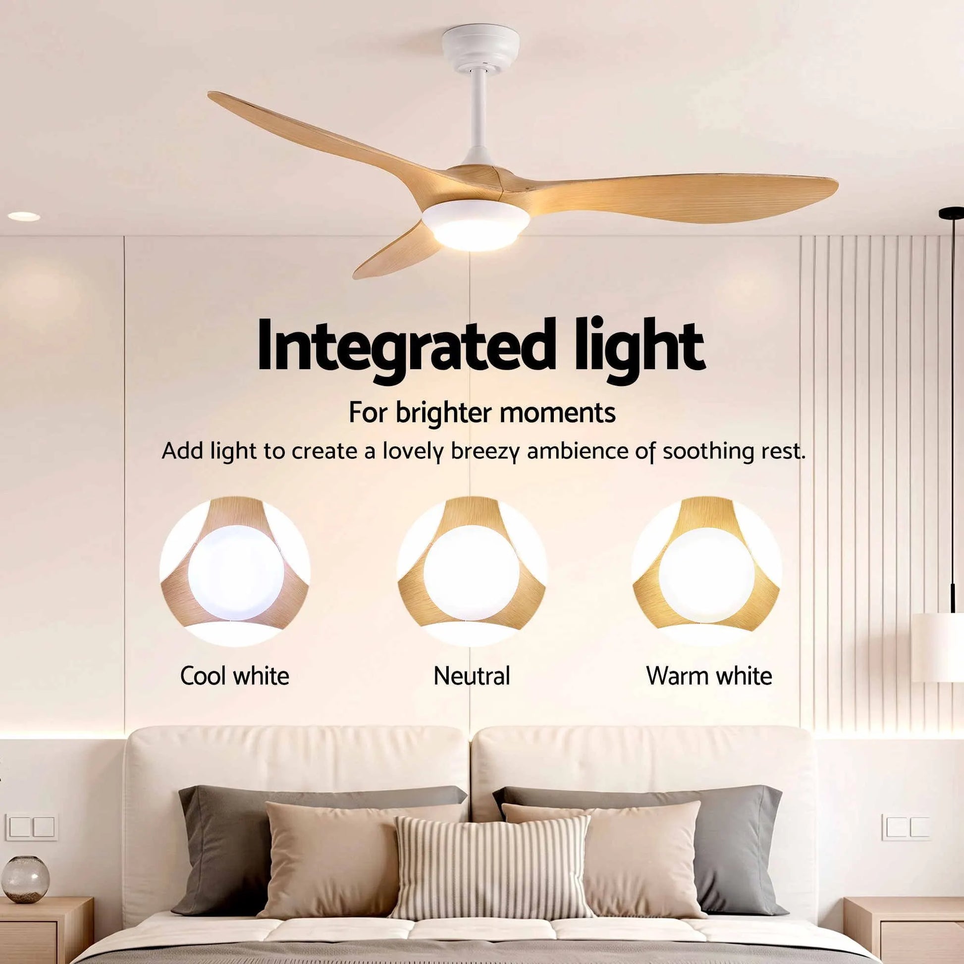 Devanti 52'' Ceiling Fan DC Motor w/Light w/Remote - Wood - Image 5