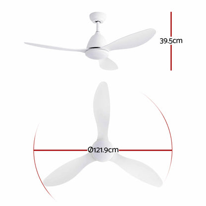 Devanti 48" Ceiling Fan with LED Light Remote Control DC Motor White - Image 2