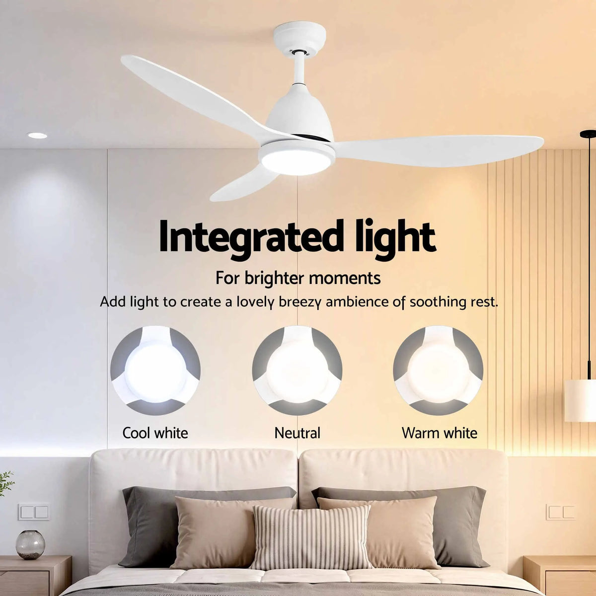 Devanti 48" Ceiling Fan with LED Light Remote Control DC Motor White - Image 5