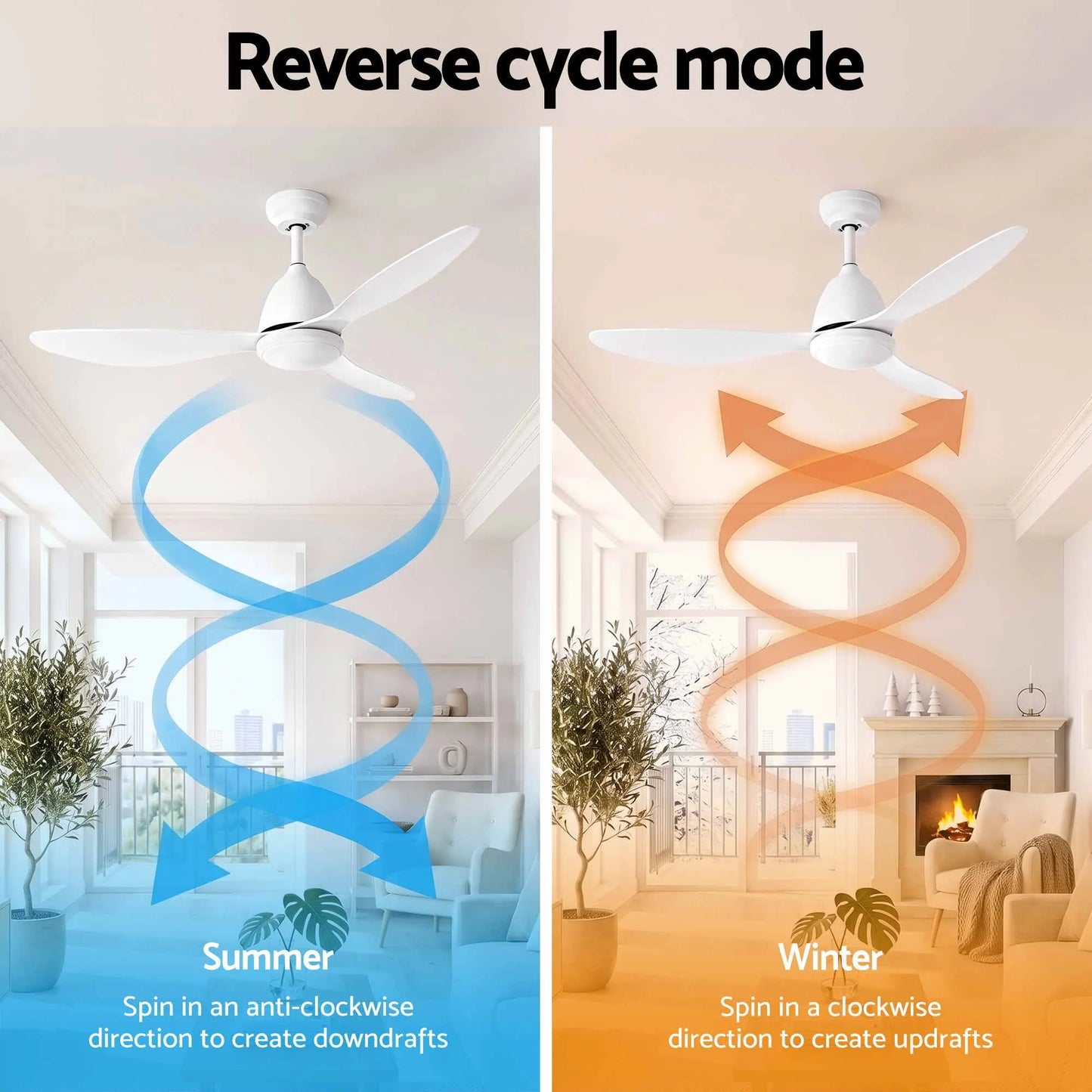 Devanti 48" Ceiling Fan with LED Light Remote Control DC Motor White - Image 7
