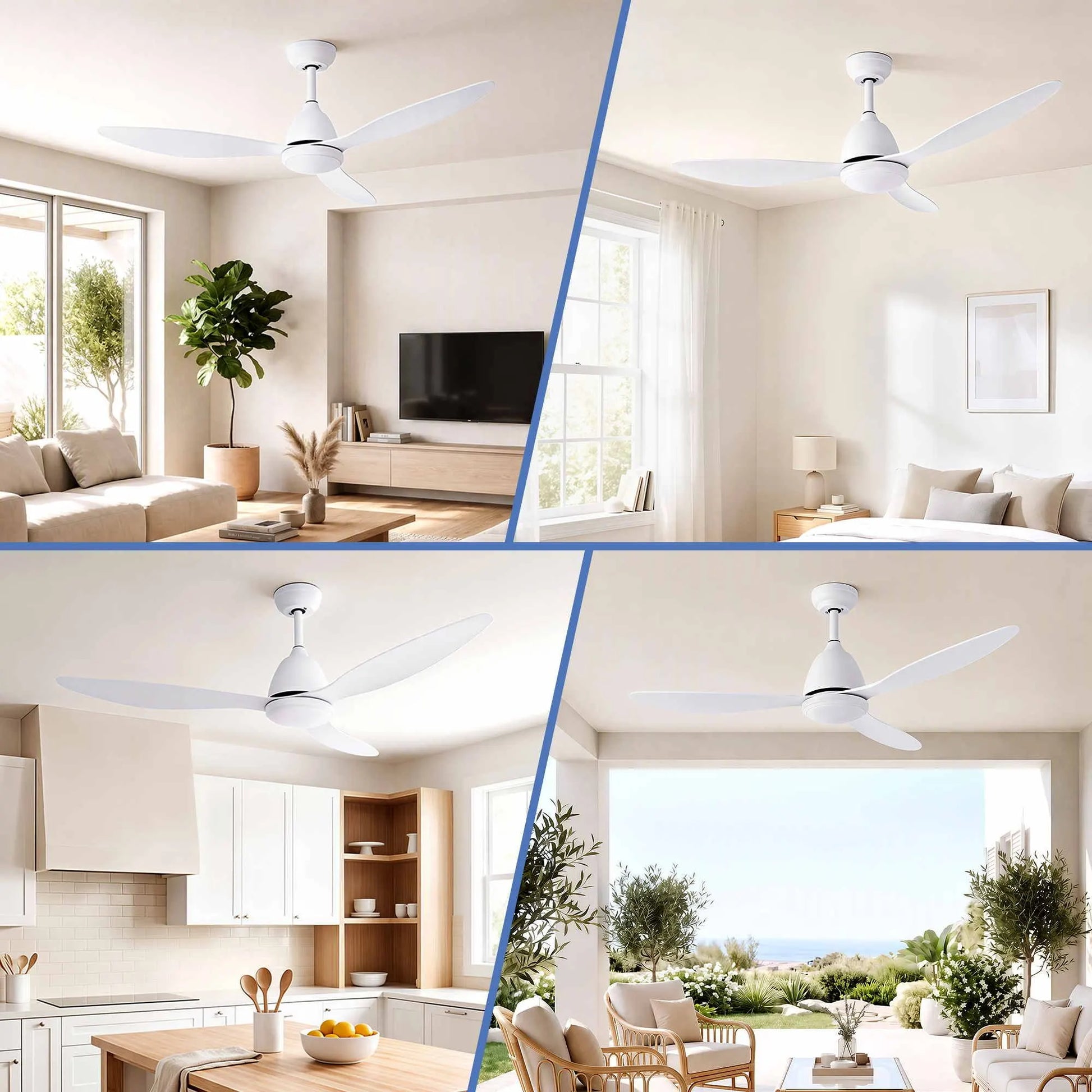 Devanti 48" Ceiling Fan with LED Light Remote Control DC Motor White - Image 9