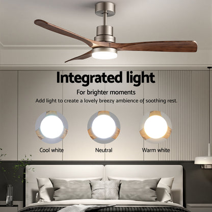 Devanti 52" Ceiling Fan with Light Remote Control DC Motor Smart App Timber Blades Brown - Image 5