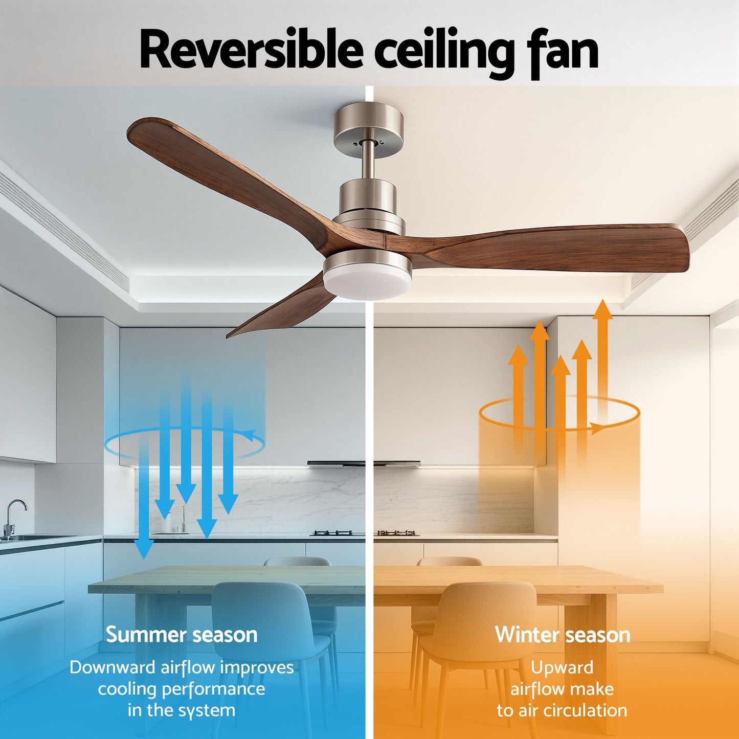 Devanti 52" Ceiling Fan with Light Remote Control DC Motor Smart App Timber Blades Brown - Image 6