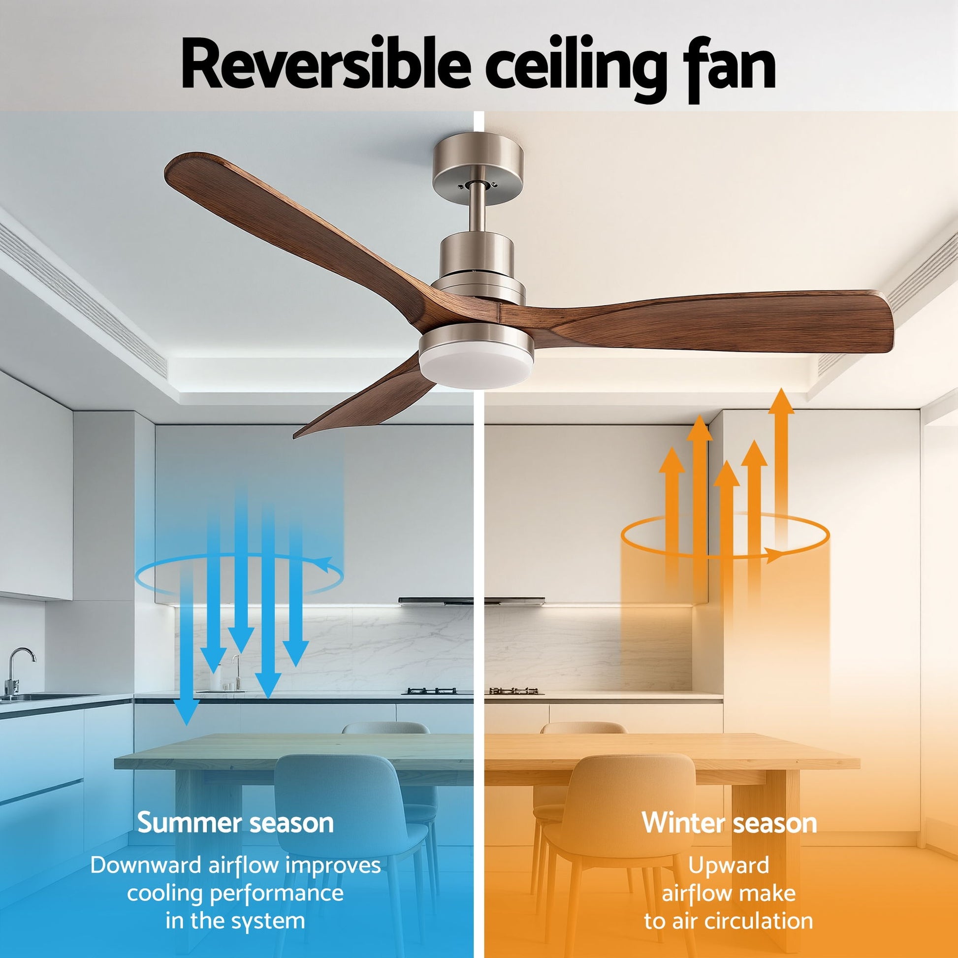 Devanti 52" Ceiling Fan with Light Remote Control DC Motor Smart App Timber Blades Brown - Image 6