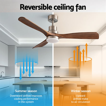 Devanti 52" Ceiling Fan with Light Remote Control DC Motor Smart App Timber Blades Brown - Image 6